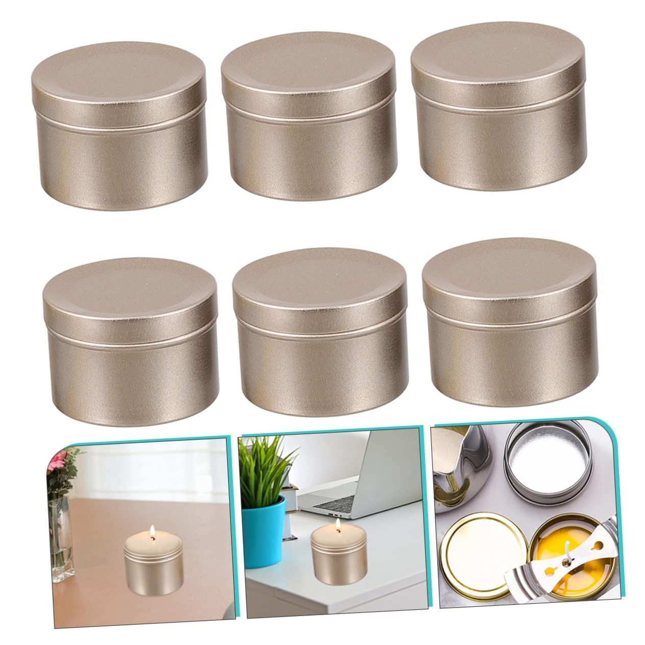 LALAFINA 6pcs Empty Candle Jars Durable Aluminum DIY Containers for Candle Making Lightweight Portable Creative Projects Design with Unique Lid
