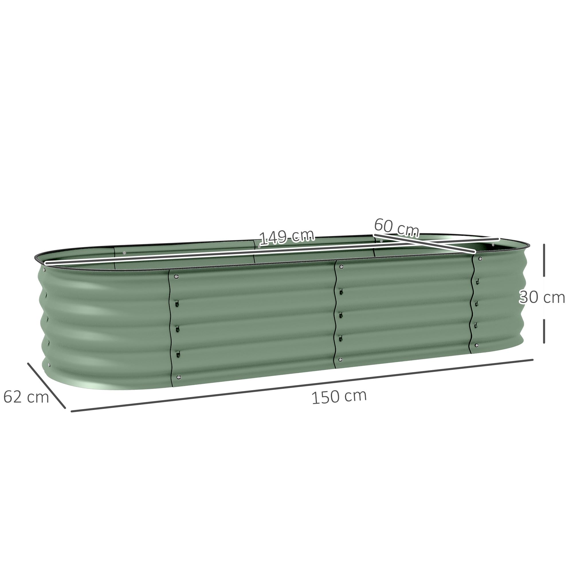 Outsunny Letto per Orto Rialzato Modulare 150x62x30cm, Cassone per Orto in Acciaio Galvanizzato con Fondo Aperto, Verde