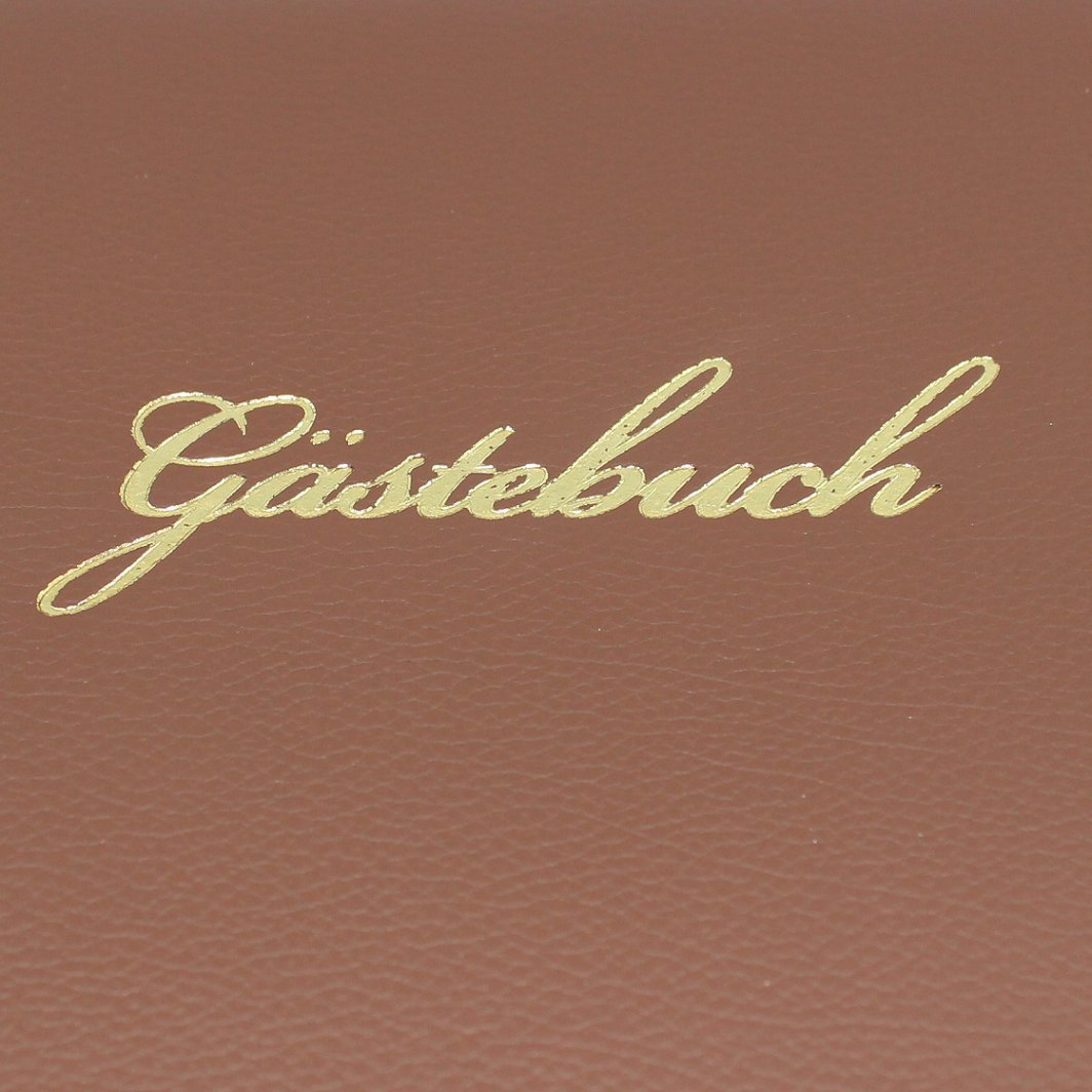 Gästebuch braunes genarbtes Leder mit Goldschnittblock und Prägung "Gästebuch"