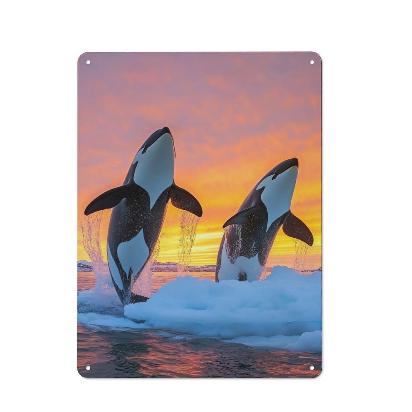 Kitchen Metal Sign with Orcas Jumping at Sunset in Icy Waters Design 40x30cm, Vintage Cafe Wall Decor for Restaurant, Kitchen, Counter Or Breakfast Nook