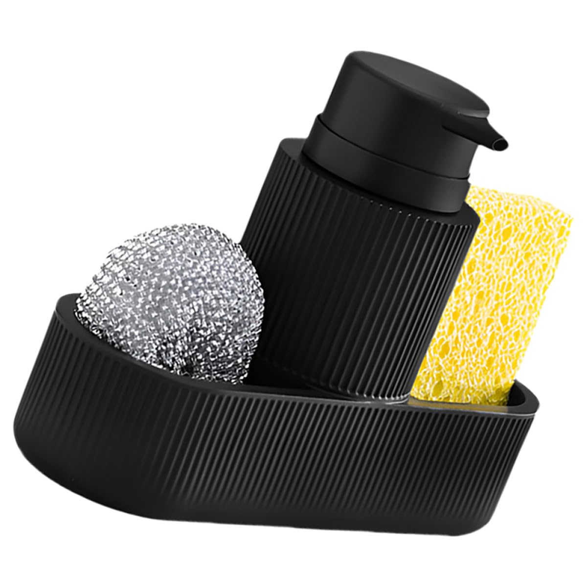 Dispenser di Sapone e Porta Spugna per Lavello Cucina Set Completo Erogatore a Pompa Nero Controllo senza Sforzo per Detersivo Piatti Organizzatore Lavaggio a Mano