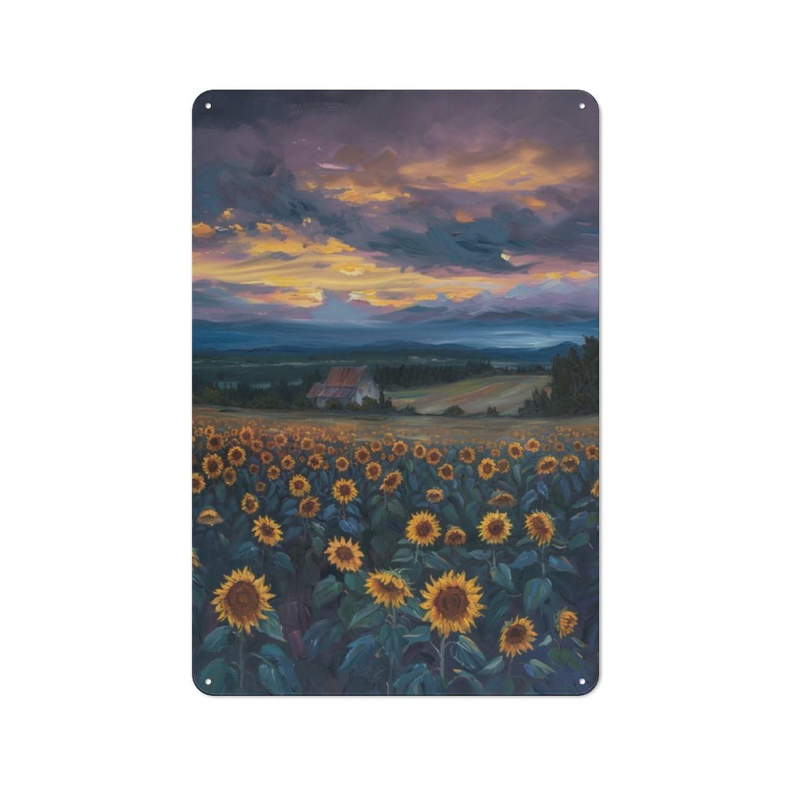 Junmoney Sunset Sunflower Field Rustic Tin Sign 30X20cm For Home Office Or Studio, For Vintage Wall Decor Fans, For Home Office And Studio Walls