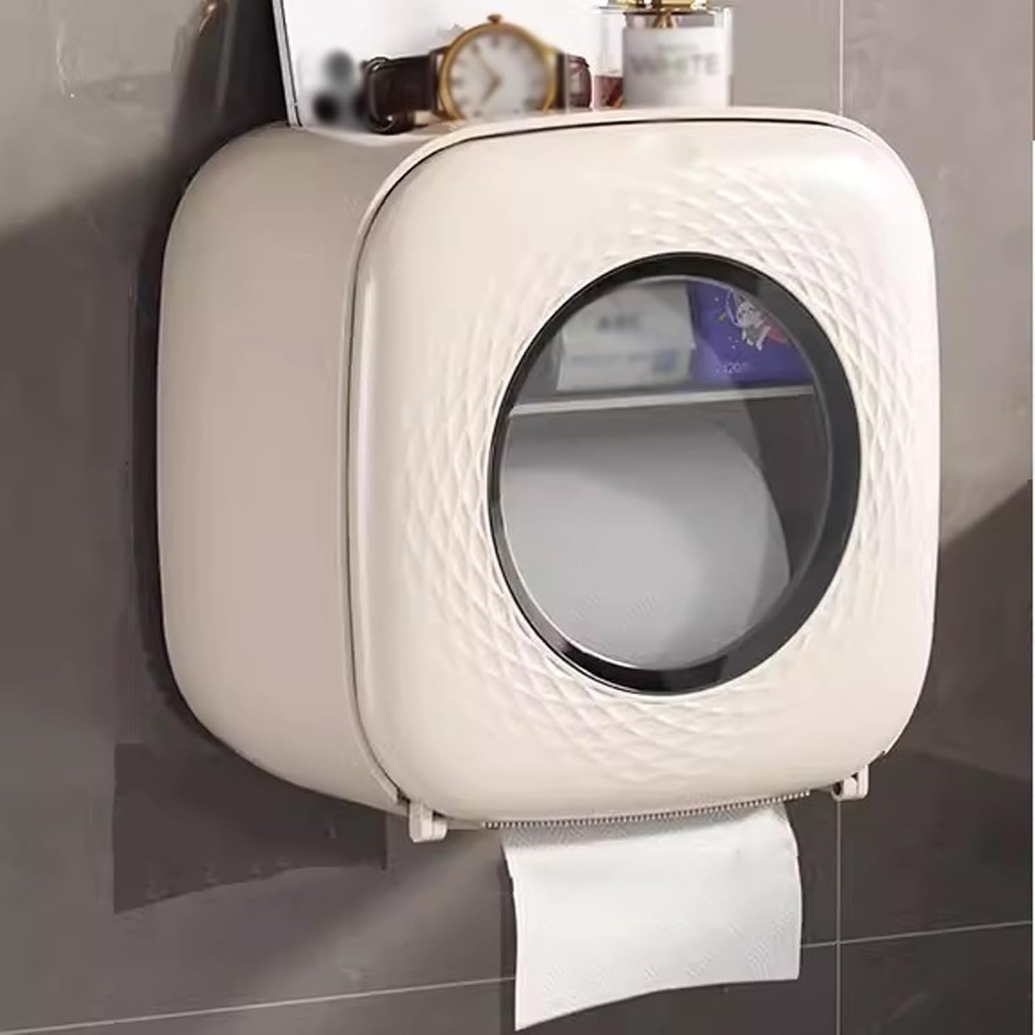 Tissue Paper Holder Large Capacity Wall Mounted Toilet Paper Holder, Plastic Toilet Paper Storage Box, Bathroom Roll Paper Stand, Drill Free Napkin Holder (Color : A)