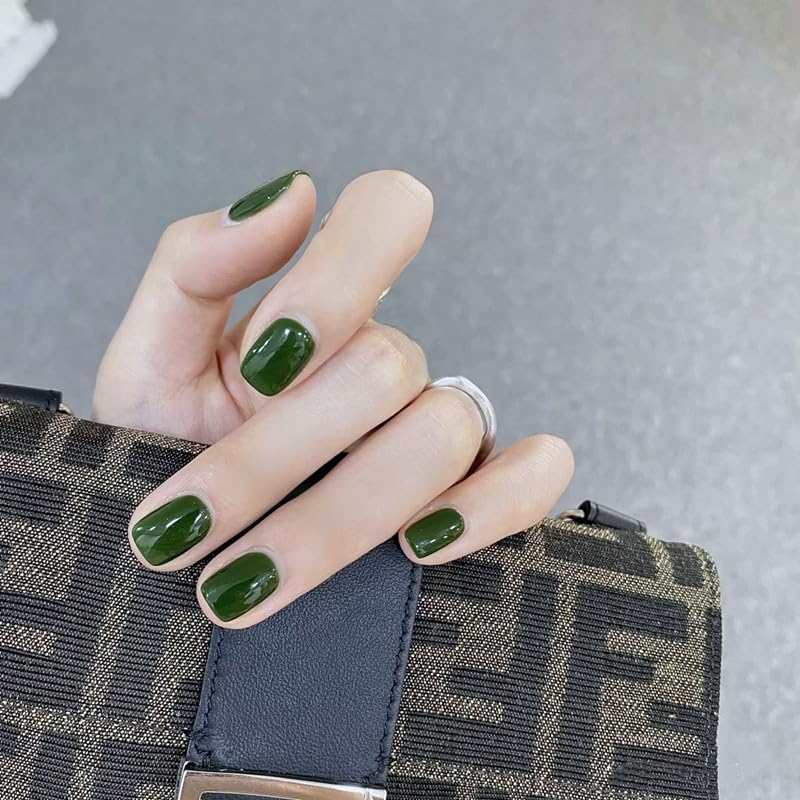 Solid Color Press on Nails short square Iced Emerald oval nail tip gloss false nail gel false nail short coffin solid natural small nail acrylic nail 24pcs Caeea 19
