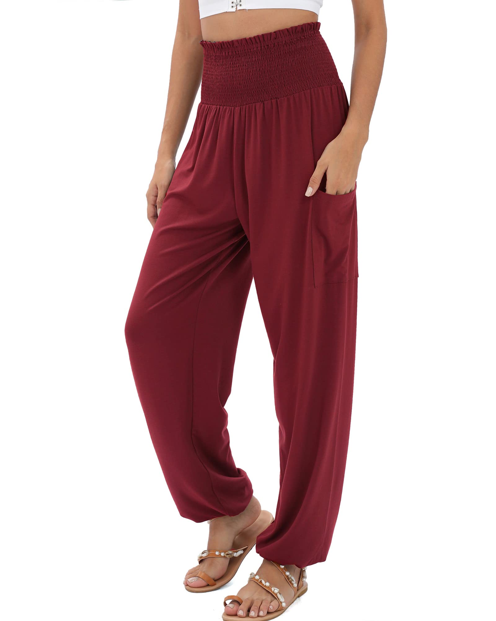 QIANXIZHANWomen's Harem Pants, High Waist Yoga Boho Trousers with Pockets