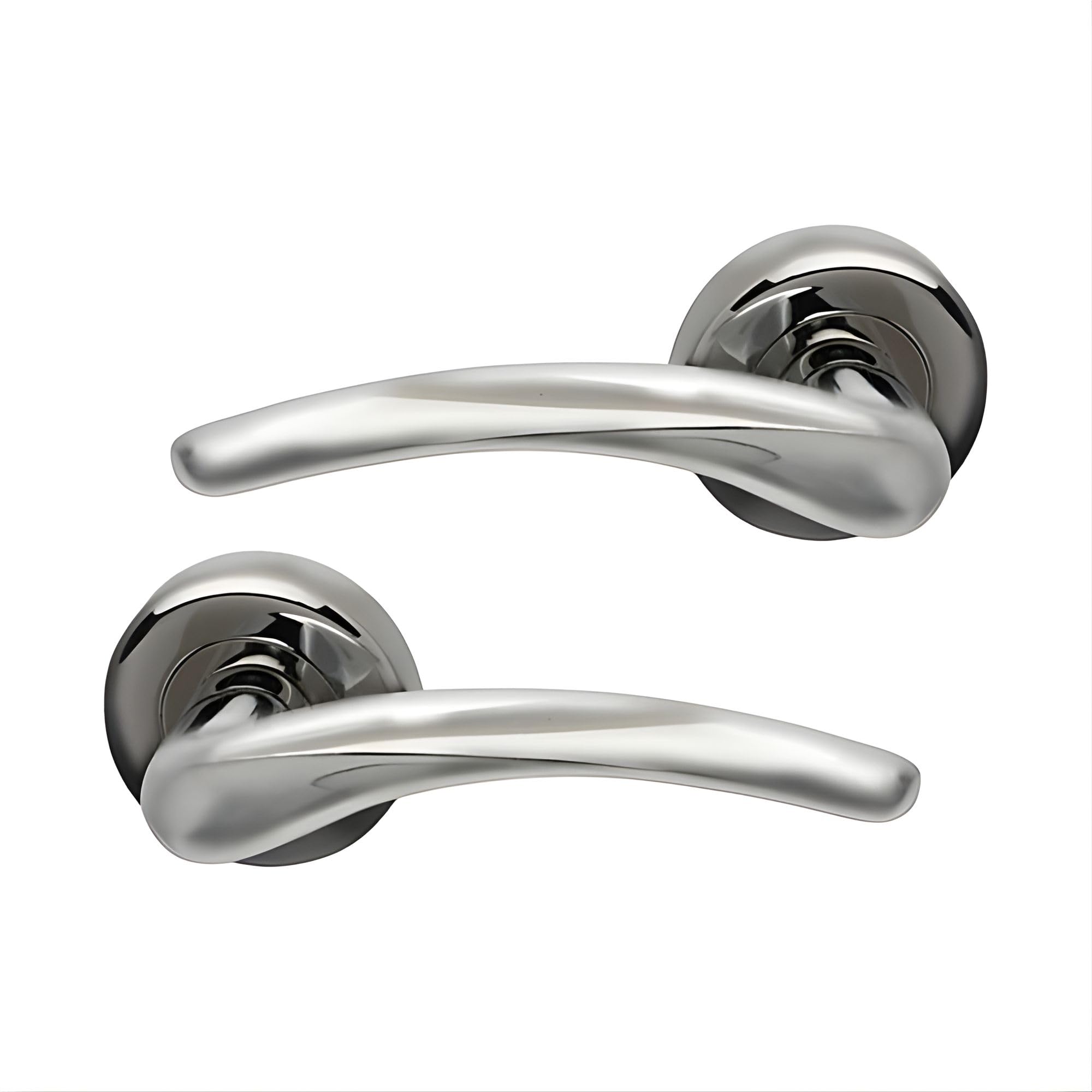 UAP Dune Internal Door Handles On Round Rose, Polished Chrome Lever Handles for Interior Wooden Doors, Keyless Pair