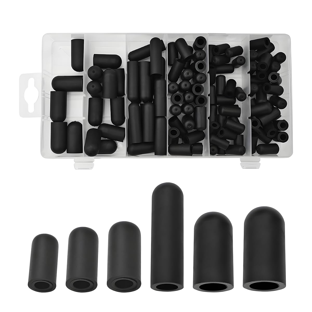 Mandark 105PCS Car Vacuum Caps Assortment, 6 Sizes Assorted Vacuum Plugs Hose End Cap Replacement Kit for Carburetor, Manifold, Automotive, 3/8" 5/16" 1/4" 7/32" 5/32" 3/16"