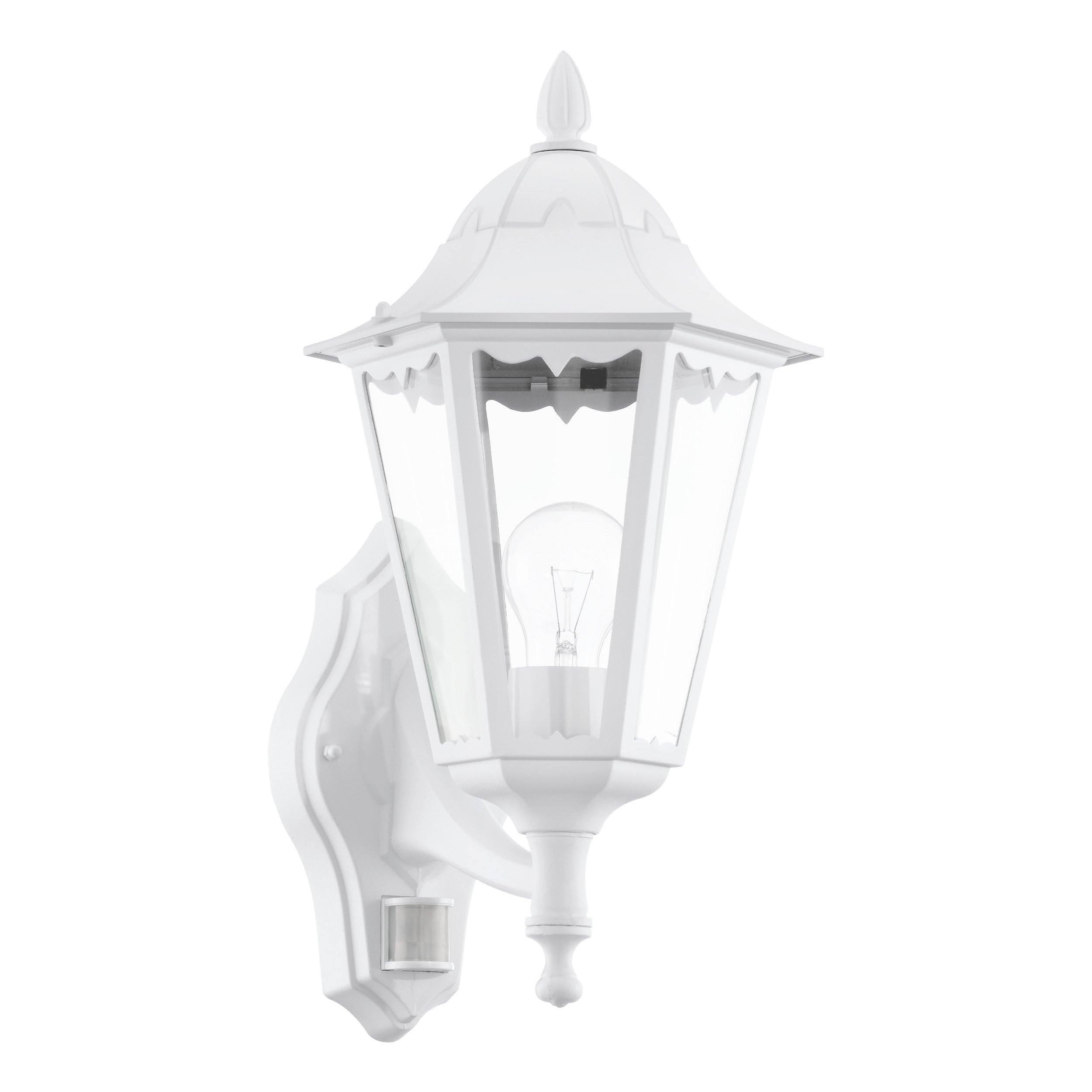 EGLO Außen-Wandlampe Navedo, 1 flammige Außenleuchte inkl. Bewegungsmelder, Sensor-Wandleuchte aus Aluguss und Glas, Farbe: Weiß, Fassung: E27, IP44