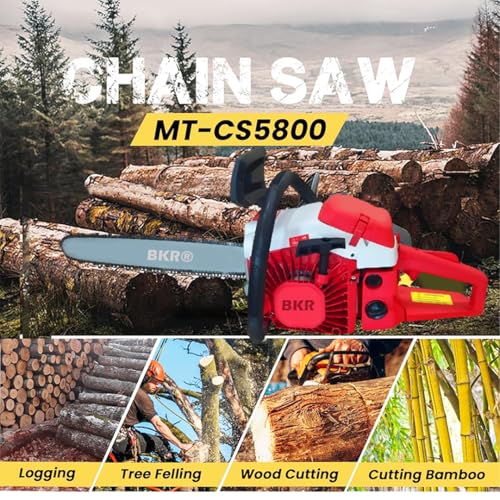 Image of BKR 3.2 HP, 2 Stroke- 58 CC with 7500 RPM Petrol Chainsaw 18 Inch Heavy-Duty Bar | Powerful Wood Cutter Machine MT-CS-5800 | Anti-Vibration Design | Recoil Start