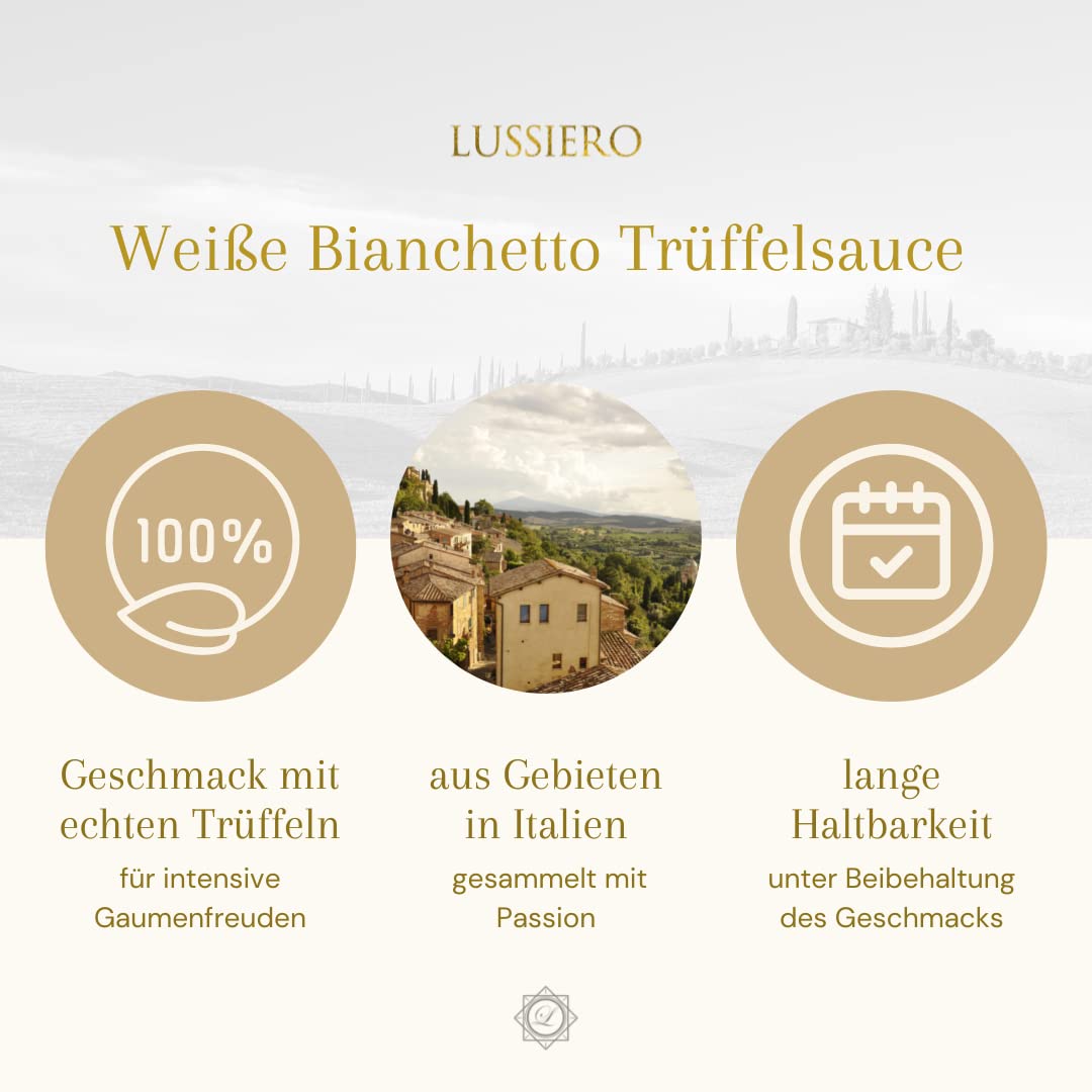 3er Pack Lussiero Weisse Bianchetto Trüffel Sauce Salsa mit echtem Bianchetto Trüffel Tuber Borchii 80g