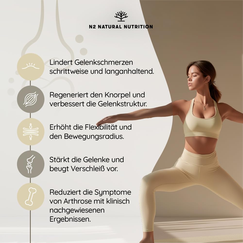 Collagen Hydrolysat Pulver mit Hyaluronsäure, Glucosamin, Vitamin C, Magnesium, Silizium. Kollagen Pulver. Leistungsstarker Knorpelschutz. Stärkung der Gelenke, Knochen, Haut. EU. N2 Natural Nutrition