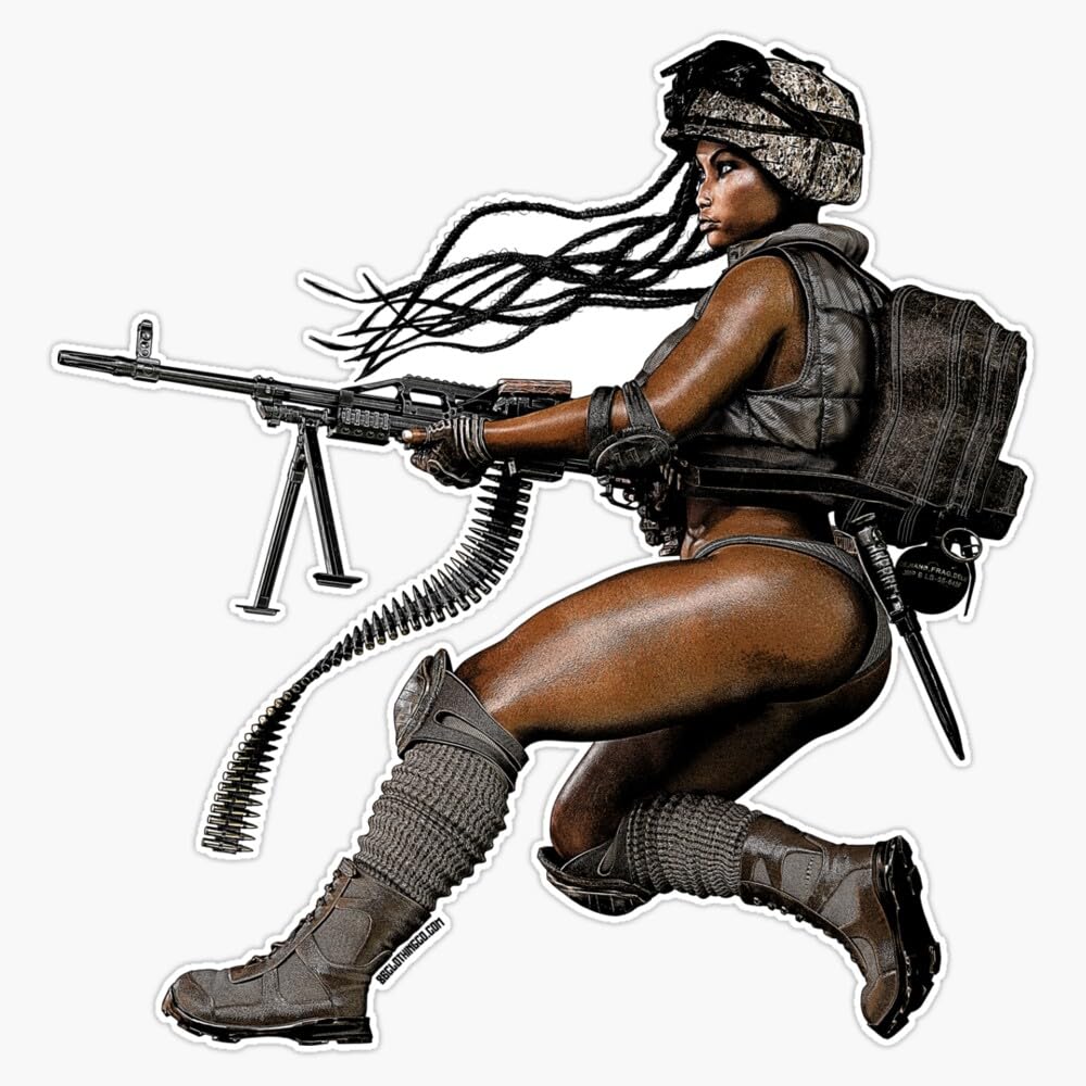 PKM Machine Gun Desert Soldier Girl Window Bumper Sticker Decal 5"