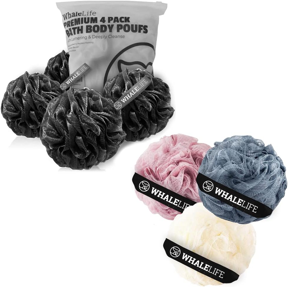 Bath Loofahs Sponge Natural 4 Pack (Black) & Shower Loofah 3pack (Blue Pink Yellow) for Men and Women : Beauty & Personal Care