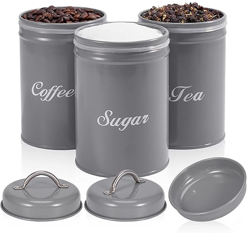 Miniatura 3 de Dxlac 3 tarros de alimentos para café, té, azúcar, herméticos de acero inoxidable, recipientes de cocina pequeños para almacenamiento de alimentos,