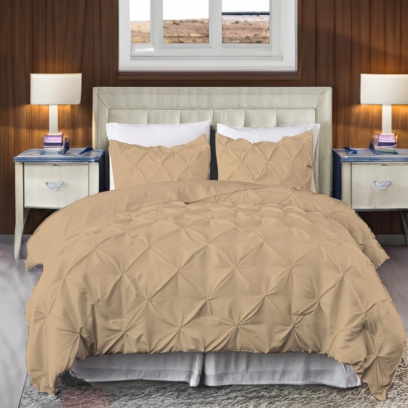 EASYCOT 800TC Diamond Pintuck Duvet Cover Set Egyptian Cotton 5 Piece Duvet Cover Set Double Size Pinch Pleat Comfortable Hotel Quality Bedding set (Taupe) — image 1