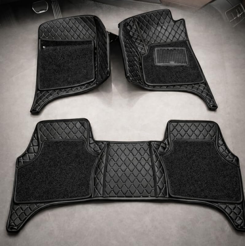 7D Car Mat for Toyota Land Cruiser Model (2016-2021) Car Floor Mats, Top-Notch PU Leatherette 7D Foot Mats, Waterproof & Washable Complete Set of 3 Pieces | Full Black