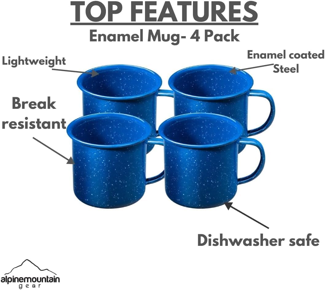 12 oz. Enamel Coffee Mug for Camping/Hiking, Durable Enamel Dishware, by Caddis Sports (12 Oz. (12 Oz. Mugs (8 Pack))