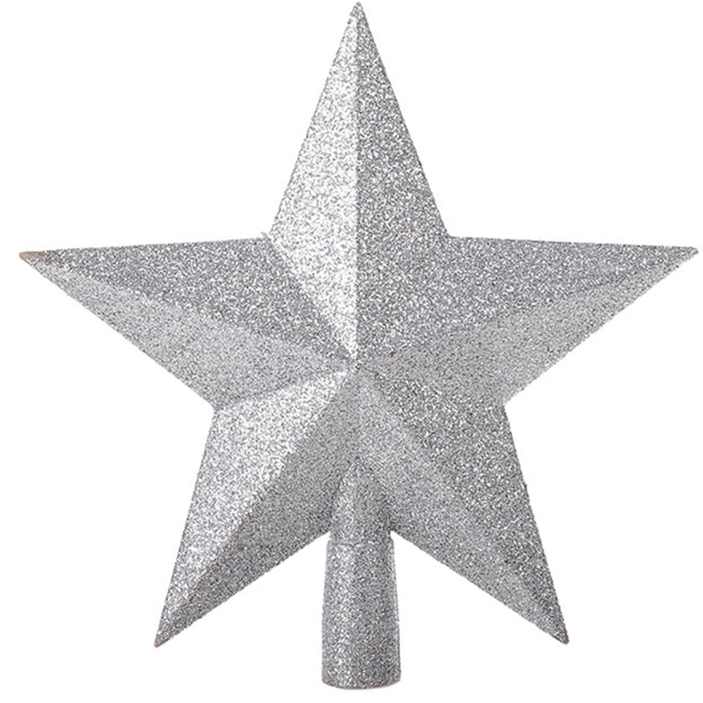 Yumatch 15CM 6Inch Silver Star Christmas Tree Topper Christmas Tree Top Star Topper Glitter Finish Glitter Star Christmas Tree Topper for Xmas Decorations