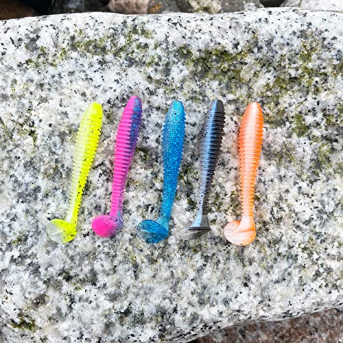 Skipaelf Paddle Tail Swimbaits,20Pcs Soft Plastic Fishing Lures Bright Colored Swimbaits For Bass Trout Walleye Crappie Striper Fishing 2.16Inch #TOP5