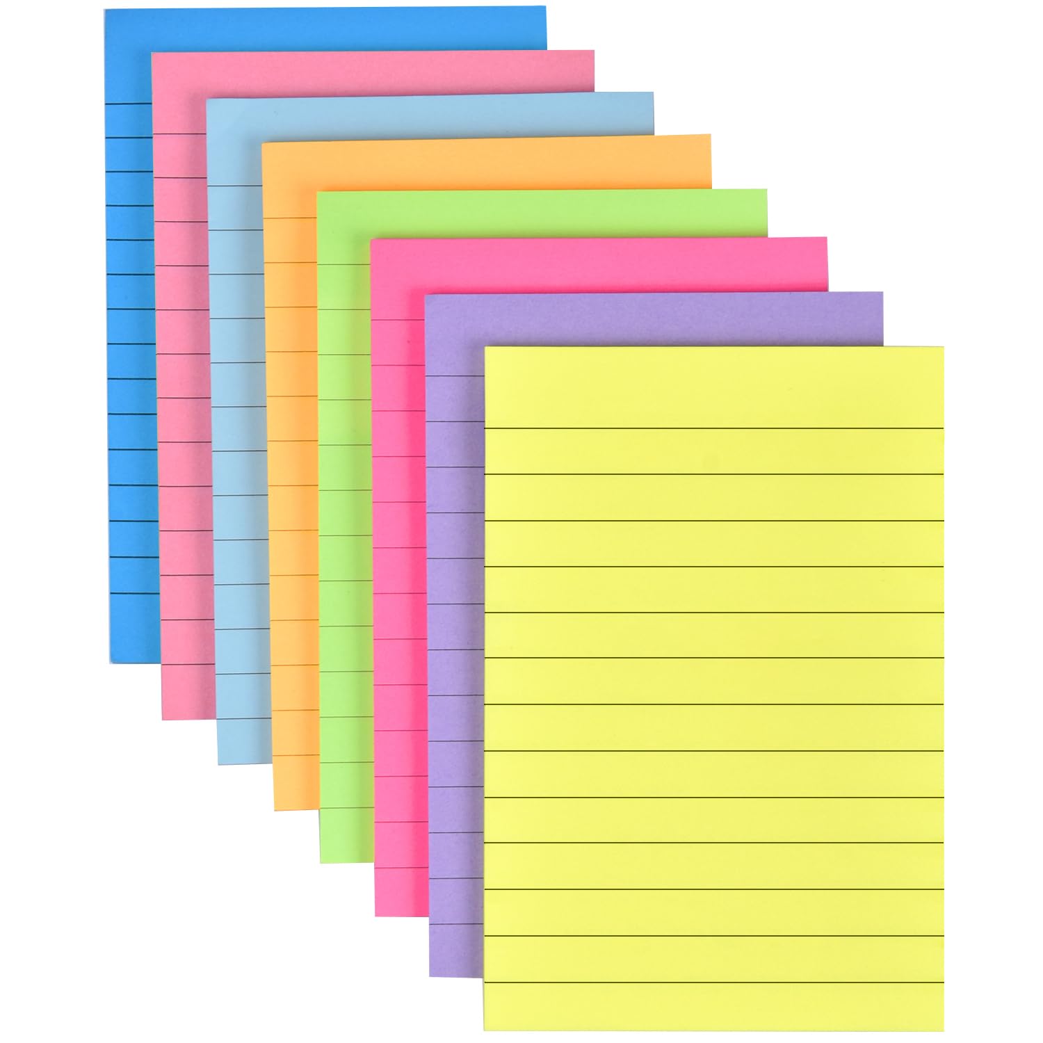 8 Pcs Lined Sticky Notes 4”x6” Bright Colors Self-Stick Note Pads with Line, 8 Colors Bulk Sticky Memo Pad for School, Office, Meeting (8)