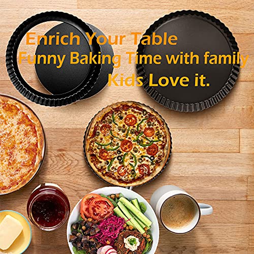 Tart Pans 9.5 Inch with Removable Bottom Fluted Pie Tart Pans, Heavy Duty Carbon Steel Round Non-stick Quiche Pan for Mousse Cakes, Christmas Dessert Baking