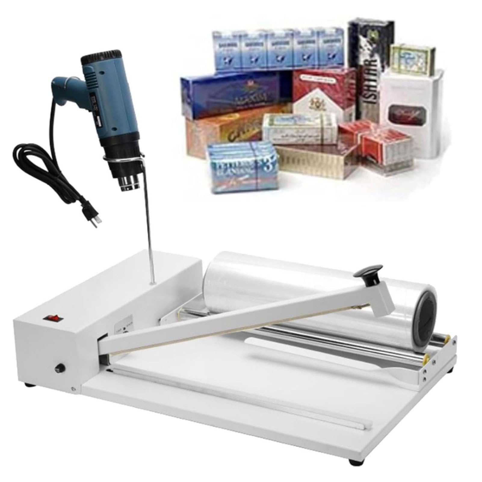 Scellant rétractable portable avec pistolet thermique, compatible avec les films PVC et POF pour emballer des aliments, des livres et des boîtes dans les magasins
