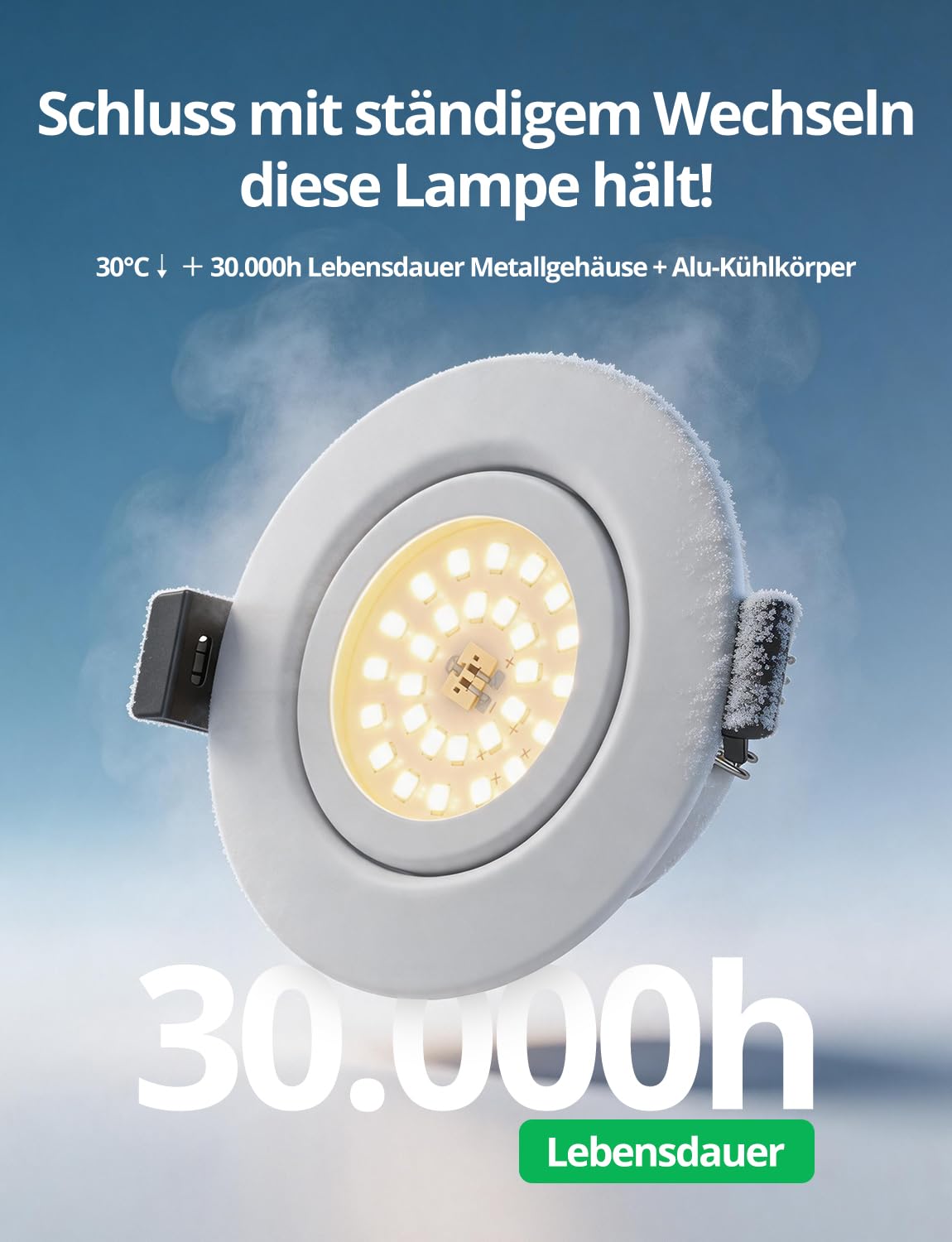BOJIM Einbaustrahler LED Bad Küche Deckenspots Energieeffizienzklasse B | Spots 230V IP44 Schwenkbar, Weiß, 3000K Warmweiß, 68mm - 80mm Lochmaß, Flach, 4.7W, 10er Set