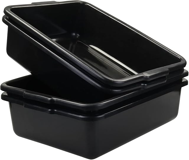 Tyminin Set of 4 Plastic Washing Up Bowl, Commercial Utility Box, 24 L Bus Tub, Black Shallow Tray