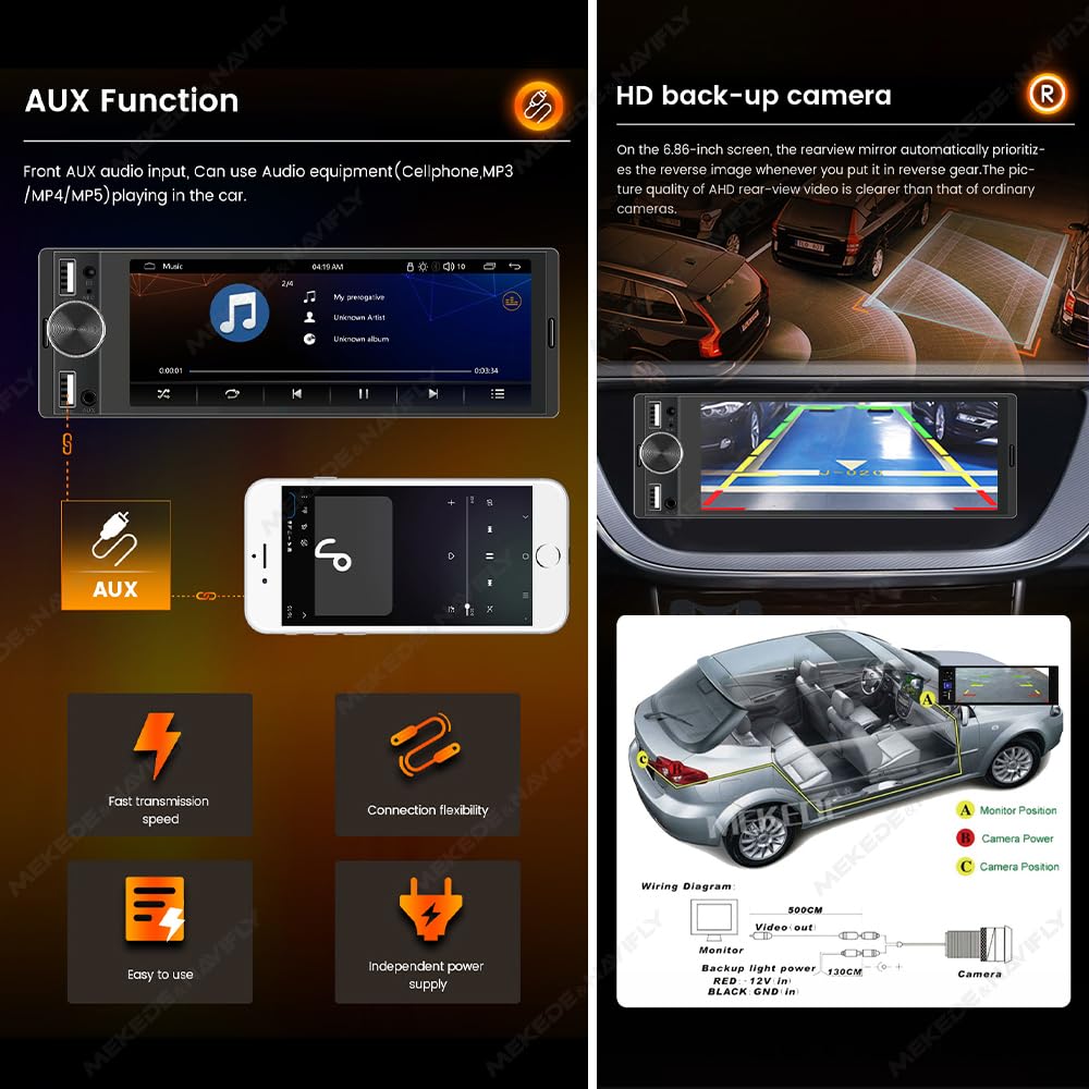 6.86 Inch 1Din Carplay Auto Car Radio Multimedia Video MP5 Player With BT FM USB Type-C Autoradio(OD8 wireless CP AA)