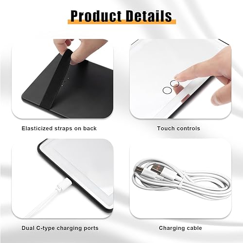 Miniatura 4 de Suvnie Espejo de tocador para visera solar para automóvil, espejo LED recargable con pantalla táctil regulable, espejo de maquillaje con 3 modos de