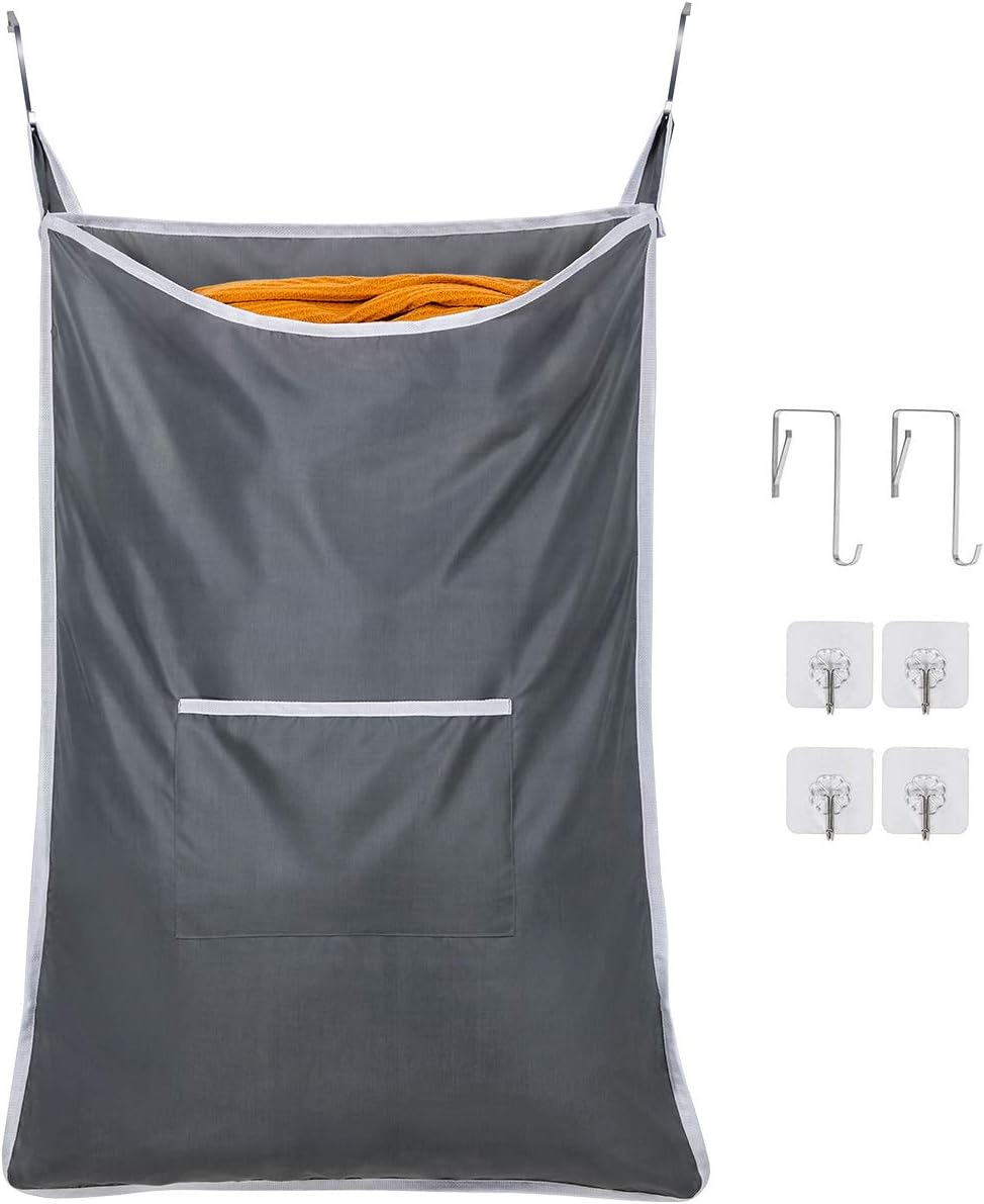 Chrislley Extra Large Hanging Laundry Hamper Bag with 2 Hook Types Door Waterproof Laundry Hamper for Holding Dirty Clothes and Saving Space (Drak Grey)