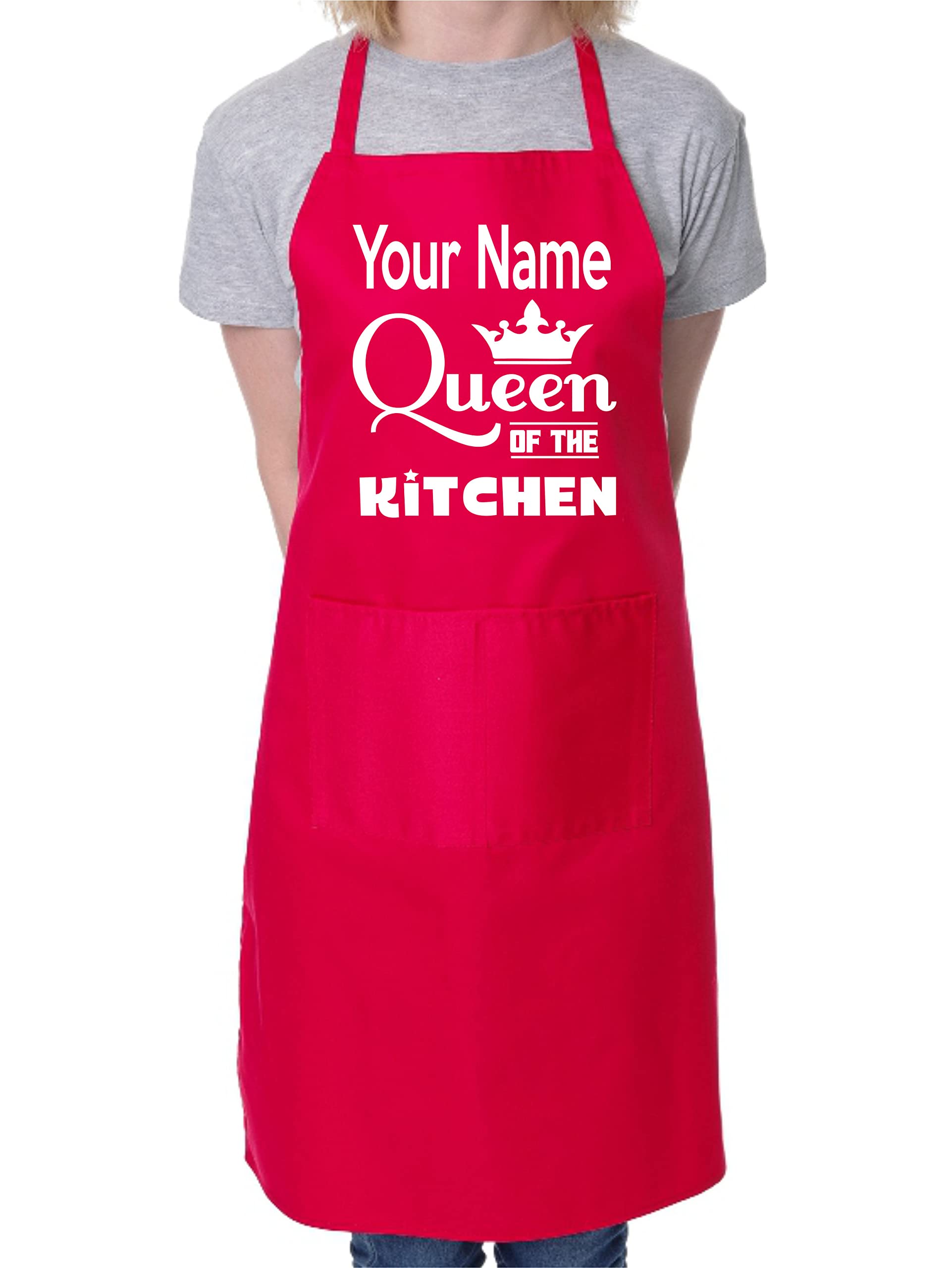Print4U Queen Of The Kitchen Put Your Name Here Personalised Chef BBQ Apron Red