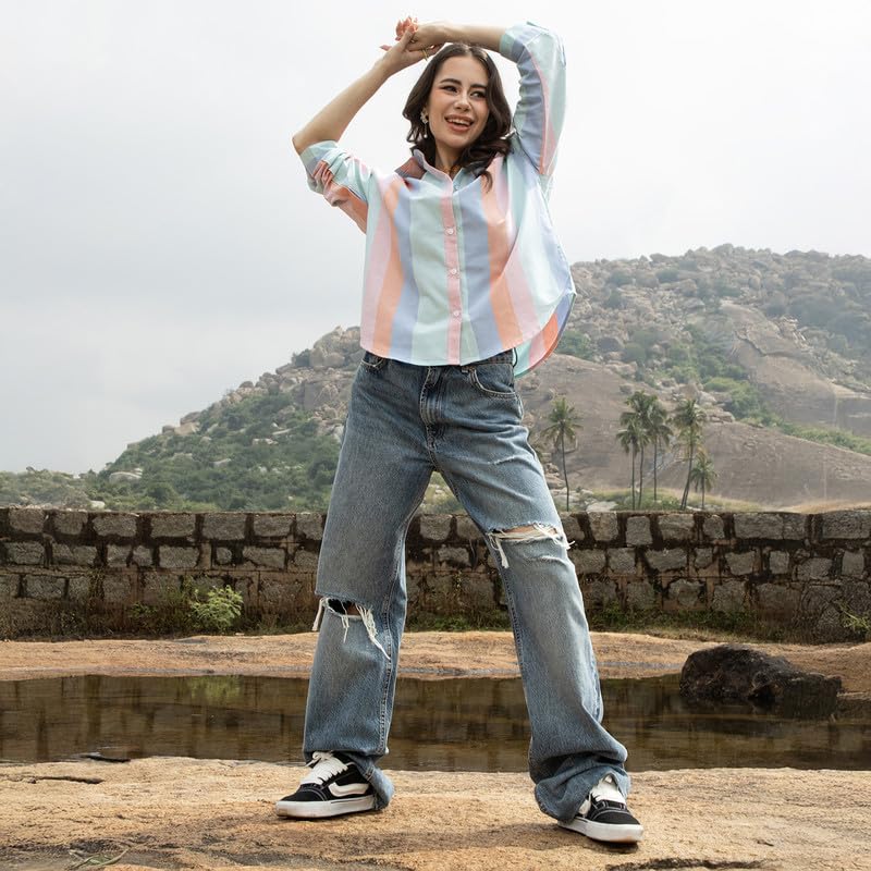 Image of PINACOLADA Women's Solid Oversized Shirt for Casual Wear | Spread Collar | Long Sleeve | Button Closure | Oversized Shirt Crafted with Comfort Fit for Everyday Wear