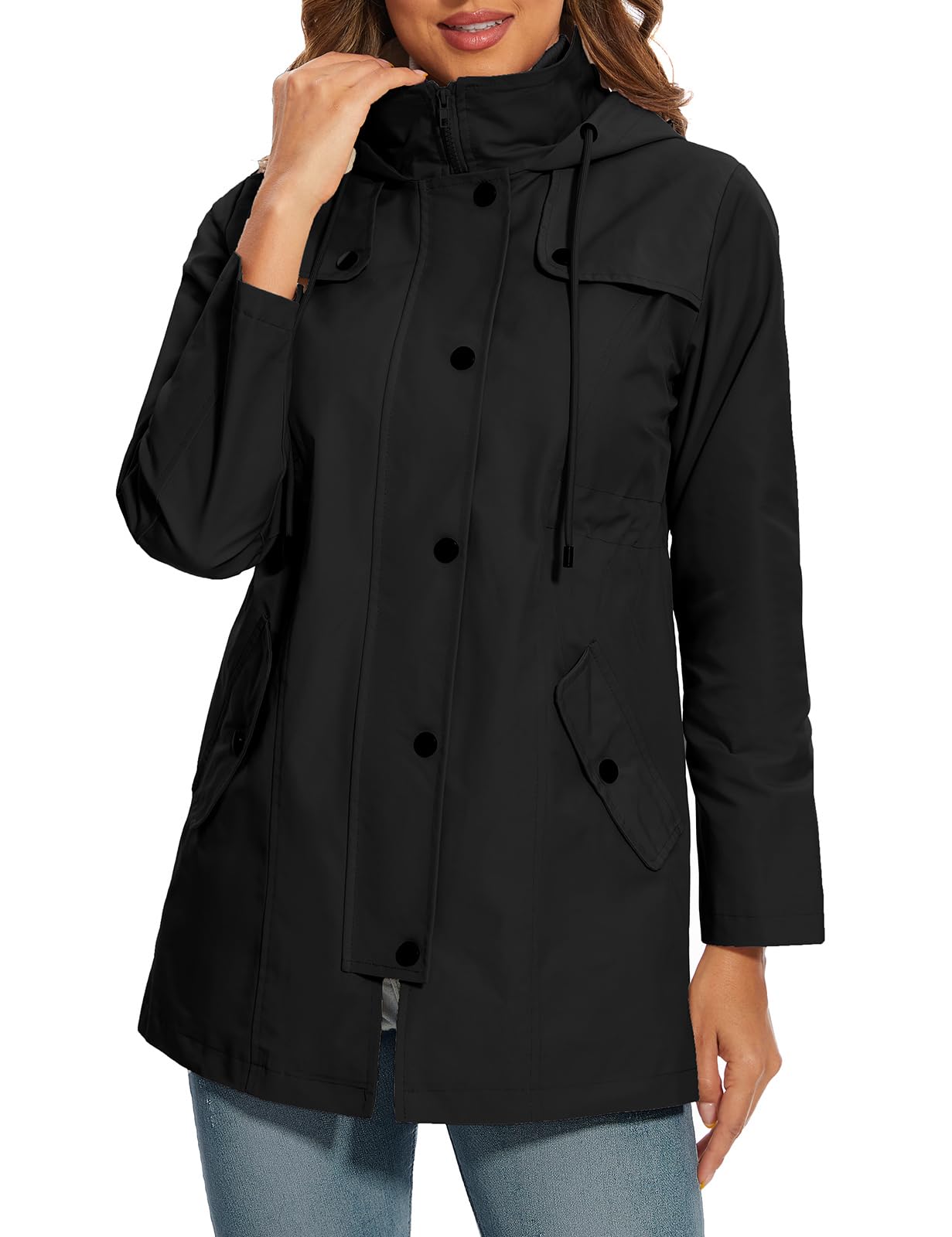 UMIPUBO Imperméables Vestes pour Femme Longue Manteau à Capuche Imperméable Coupe-Vent Zip Poncho d'Extérieur Coupe Vent Veste de Pluie Printemps Automne