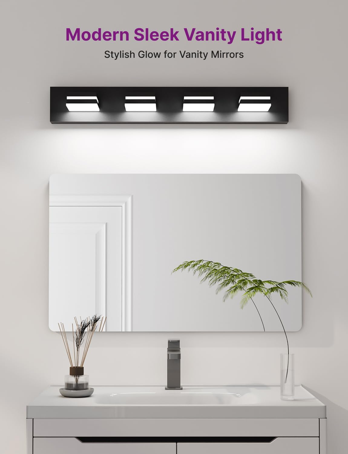 Modern Bathroom Vanity Light, Bathroom Lighting Fixtures Over Mirror, Dimmable LED Vanity Light with Rotating Light Heads, Matte Black (29", 4-Light)