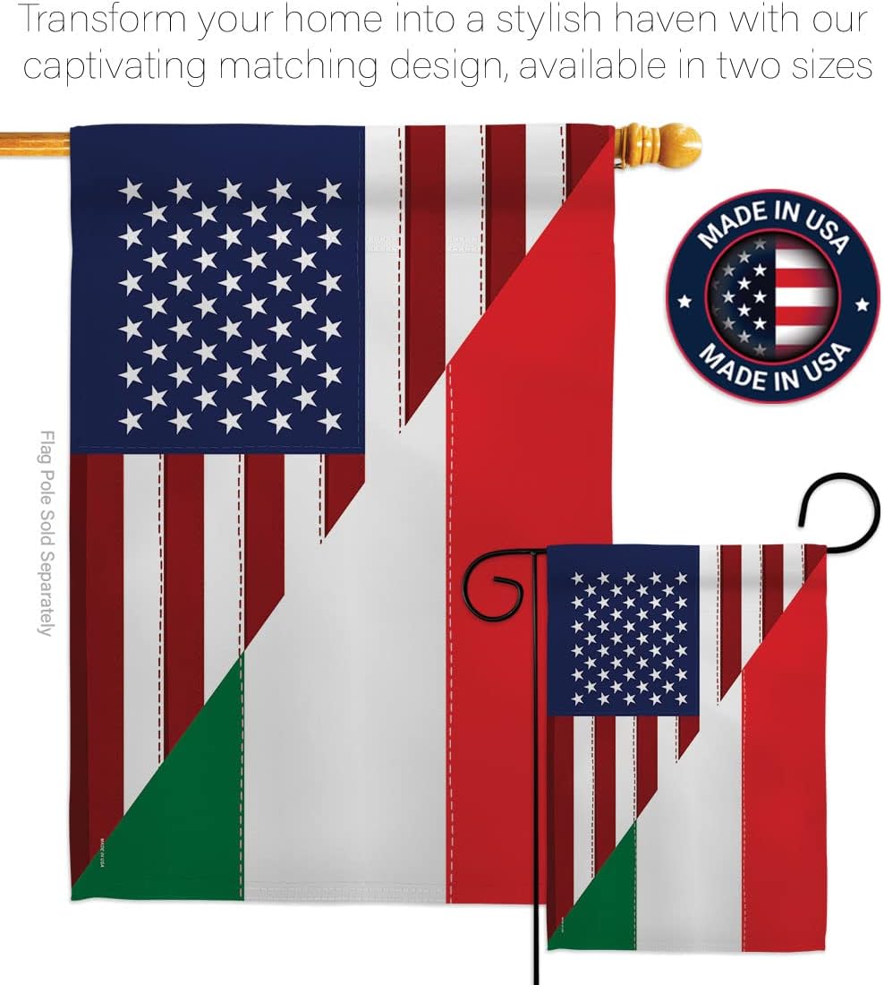 Breeze Decor US Italian Friendship Garden Flag Regional American Alliance World Country Particular Area House Banner Small Yard Double-Sided, 13"x18.5", Decorations Gifts Made in USA