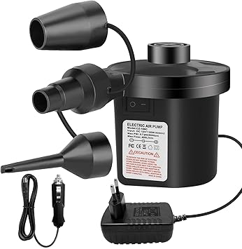 Pompa ad aria elettrica, pompa portatile a riempimento rapido per letto ad aria, 240V AC / 12V DC, 3 ugelli, pompa di gonfiaggio e sgonfiaggio, perfetta per il campeggio all'aperto,materasso ad a...