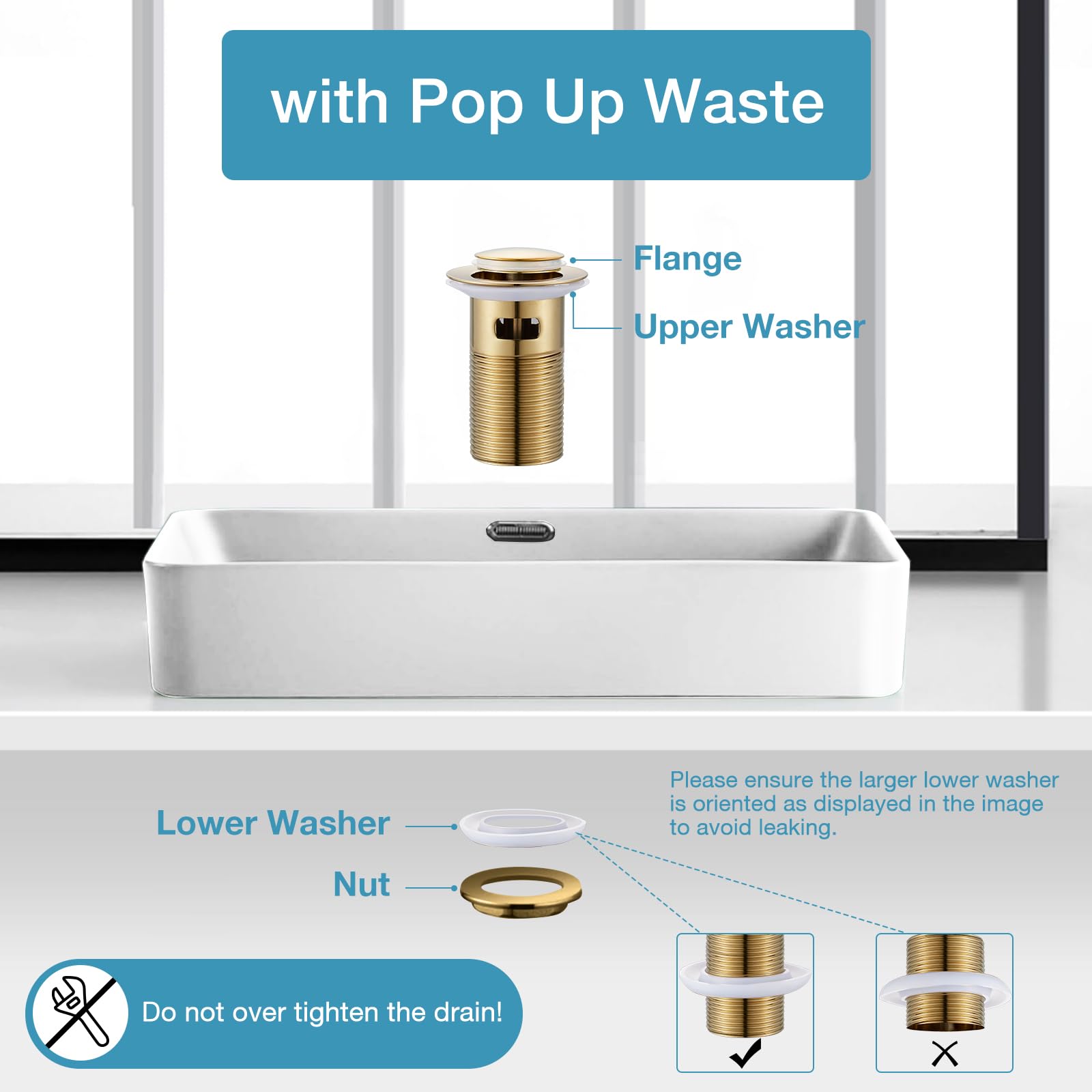 Robinet mitigeur de lavabo doré avec bonde de vidage