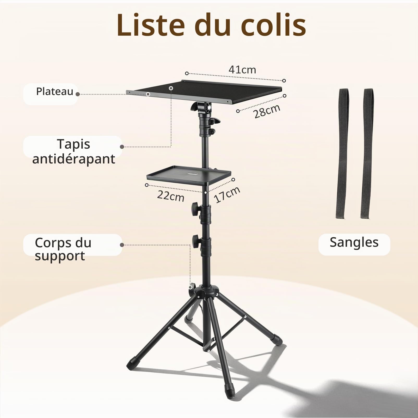 Support Vidéoprojecteur Double Plateau Réglable 70-135 cm 10 kg Charge