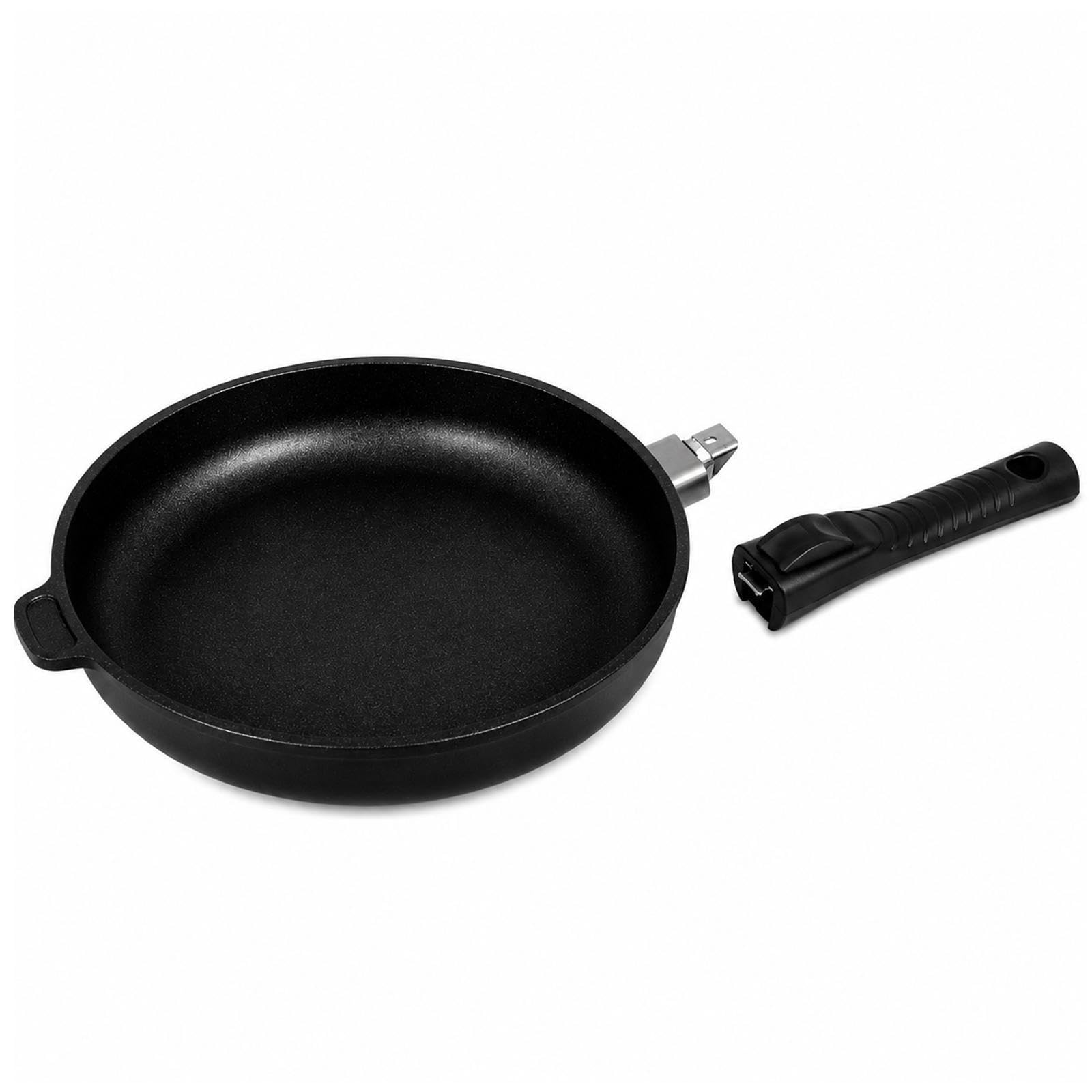 BAF Bratpfanne 20 cm aus Aluguss mit Glasdeckel & abnehmbarem Griff - Rand 5 cm hoch - Antihaft Flachrandpfanne geeignet für Induktion, Gas, Elektro & Backofen - Made in Germany