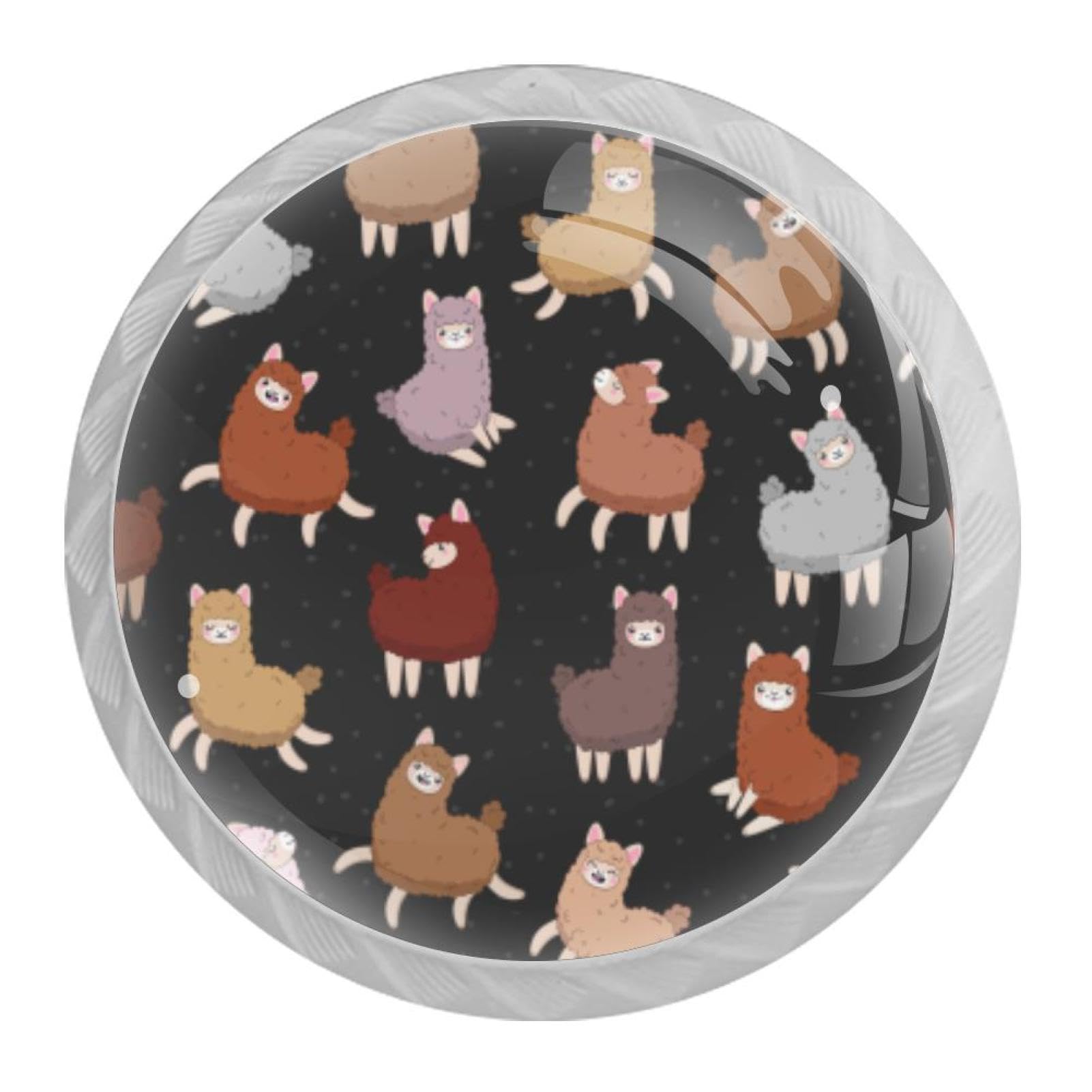 Tqmspg 4 Pieces Drawer Pulls Cute Alpaca Pattern Door Knobs Dresser Handles for Kitchen Wardrobe Cupboard Hardware Furniture