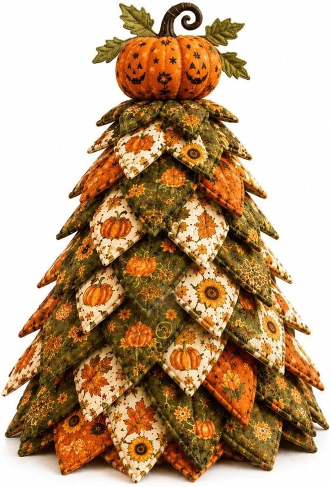 DIY Halloween Quilted Fabric Tree Kit, 3D Padded Sewing Craft Project, Decorative 3D Layered Fabric Sewing Craft Kit, Handmade Halloween Tabletop Decor for Mantel Shelf Home Decor