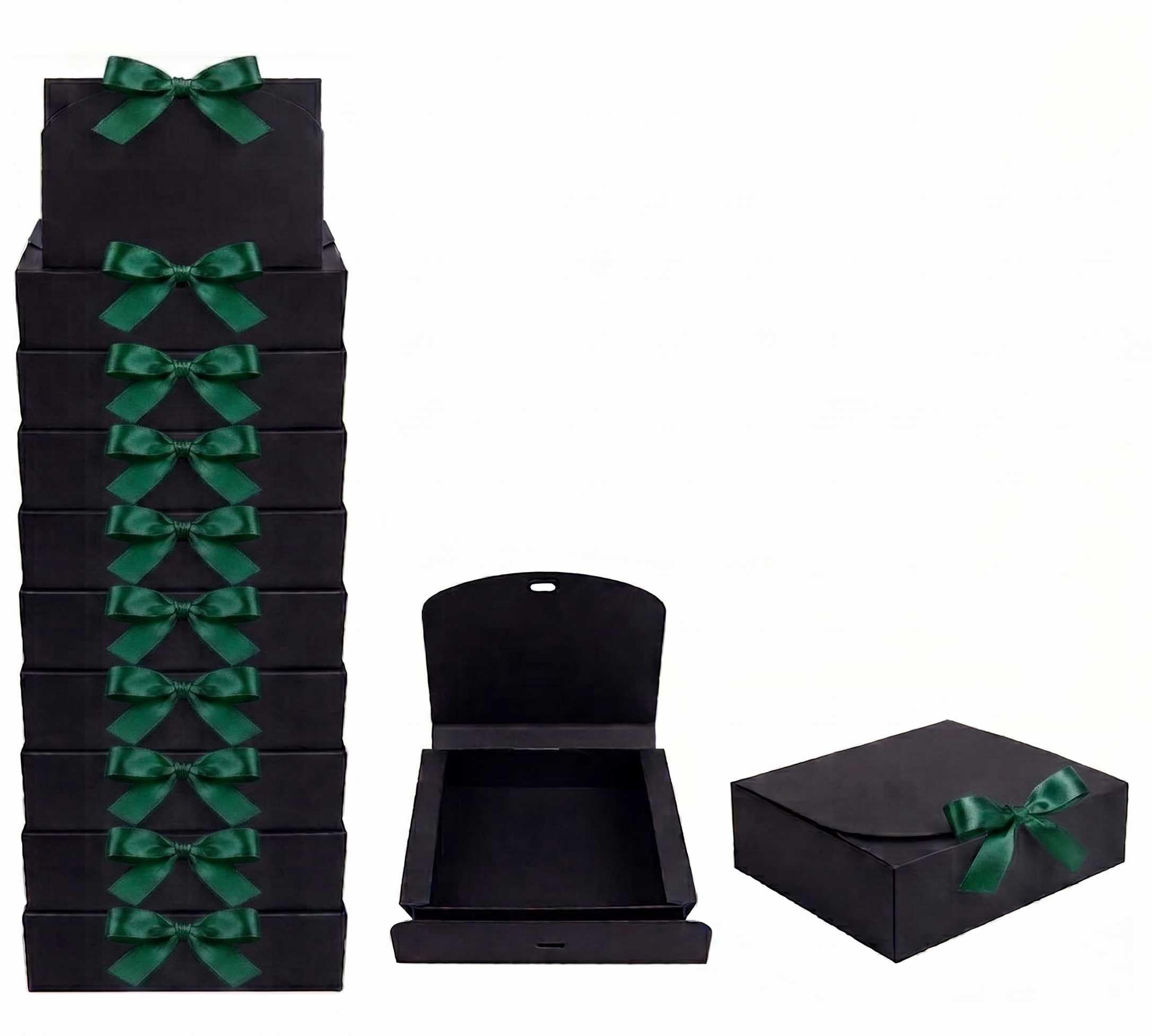 Emartbuy Black Kraft Gift Box with Green Ribbon – 24 x 19.5 x 7 cm – Fits Perfume, Beauty Sets & Small Gift Hampers – Birthdays Weddings Christmas Corporate Gifting Trade Wholesale – Pack of 12 — image 1