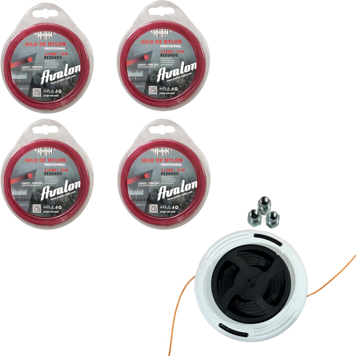 Avalon - Pack of 4 Round Cutting Line + Head for Stihl FS Brushcutter Easy Load with Universal Adapter (Pack 4 2.7mm x 15M)