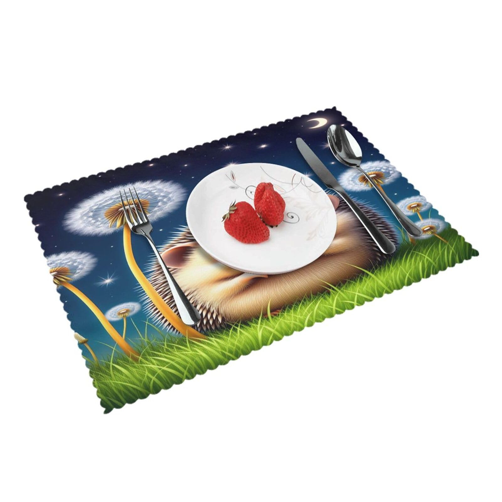 Cute Hedgehog Night Sky Placemats Set of 4 Print Table Mats Place Mats Table Decor for Kitchen Dining 12X18 in