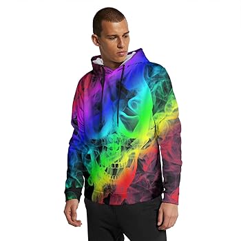 Amazon.com: zingyone Colorful Smoke Skull Hoodie Unisex