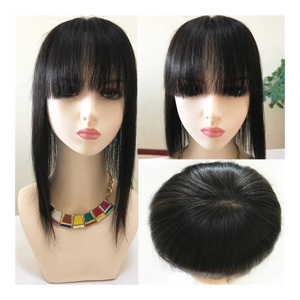 Clip for topper in pizzo svizzero nero for donne in posticci di capelli umani vergini(8 inches,9x14cm)