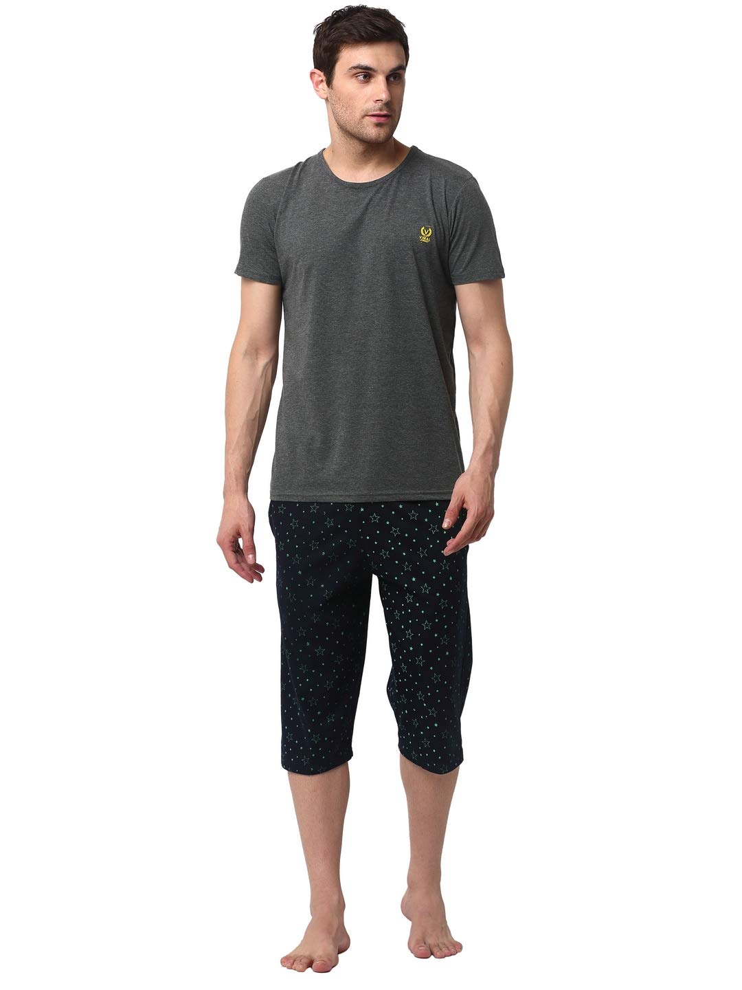 mack jonney Cotton Blend Night Suit Co-ord Set for Men with Round Neck Half Sleeve T-Shirt and Capri-VJ-MNS-TC-GROUP5-picture-27