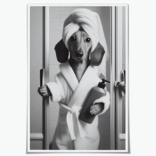 Medpol Despeje divertido y lindo perro baño arte de pared vintage humor blanco y negro pósteres de lienzo divertidos animales pintura de baño para
