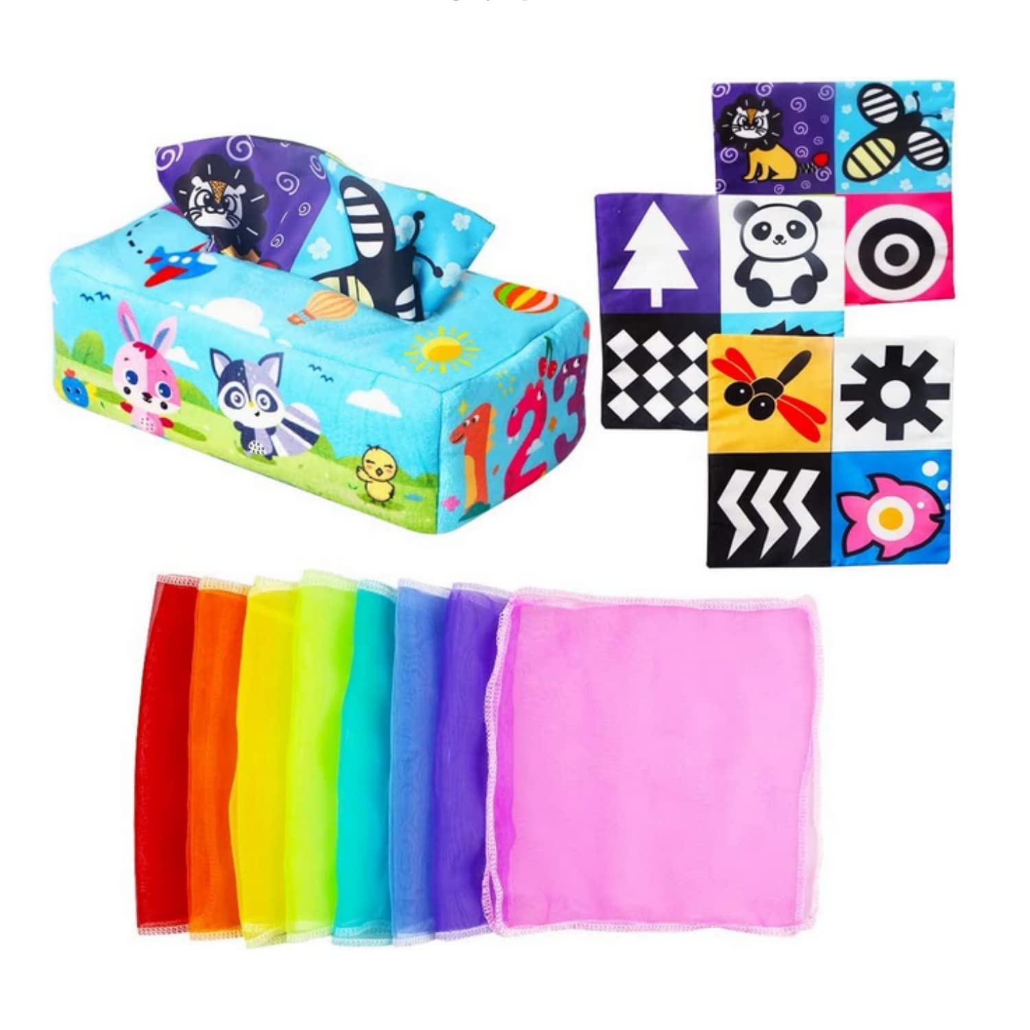 SKEIDO Montessori Toys For Baby 0-18 Months Infant Toddlers Tissue Box Colorful Soft Sensory Toy For Toddler Finger Exercise